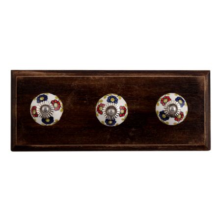 Blue Red Sunflower Ceramic Wooden Hooks